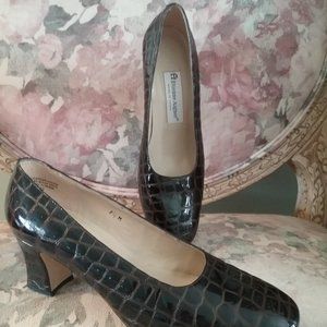 ETIENNE AIGNER Cadiz Brown Patent Leather Faux Crocodile Pumps,  Size 8.5